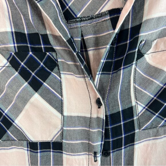 Divided pink blue purple black Plaid Button-Up Shirt in Pink and Black - Picture 8 of 12